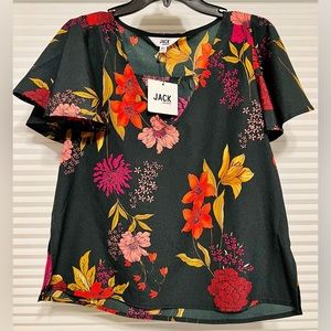 NWT Jack by BB Dakota Blouse XS Top Floral Women Short Sleeve Bohemian Green